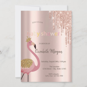 Schicke rosa Gold Glittertropfen, Süße rosa Flamin Einladung
