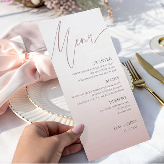 Schicke rosa Hochzeitsmenükarte mit Farbverlauf Menükarte