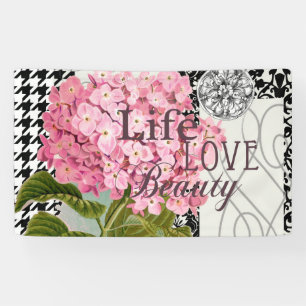 Schicke rosa Hortensien-Collage Vintage-Damaskus-K Banner