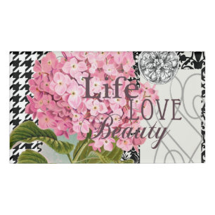 Schicke rosa Hortensien-Collage Vintage-Damaskus-K Namenschild