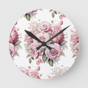 Schicke rosa Rosen Blumen floral Uhr