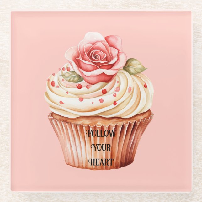 Schicke rosa Rosen-Cupcake Glasuntersetzer (Vorderseite)