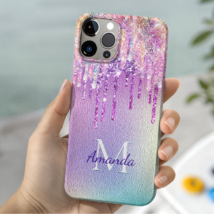 Schicke rosa Rosen-Einhorn tropft Glitter-Monogram Case-Mate iPhone Hülle