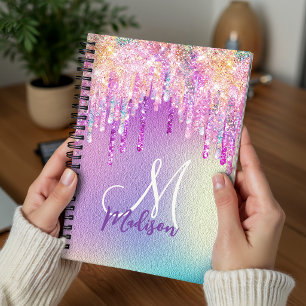 Schicke rosa Rosen-Einhorn tropft Glitter-Monogram Planer