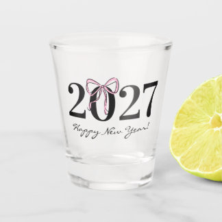 Schicke rosa Schleife 2027 Silvesterparty Schnapsglas