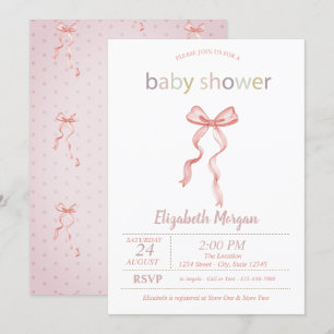 Schicke rosa Schleife gepunktet Baby Shower Einladung