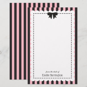 Schicke rosa schwarze Streifen mit gewellten Rände Briefpapier