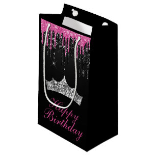 Schicke rosa schwarze Tröpfchen-Glitter-Tiara Gebu Kleine Geschenktüte