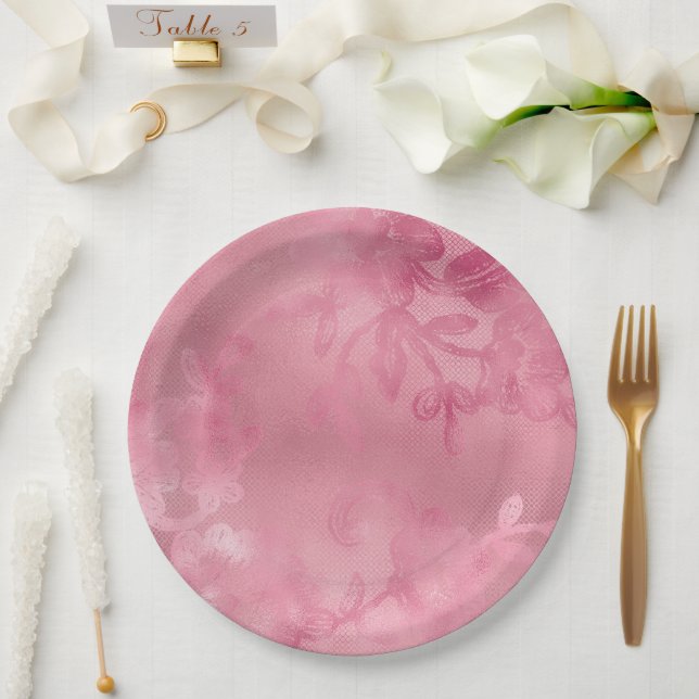 Schicke rosa Spitze Pappteller (Hochzeit)