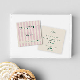 Schicke rosa Streifen Grüne Bäckerei Geschäft Dank Quadratische Visitenkarte