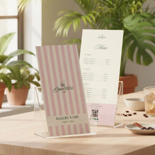 Schicke rosa Streifen Grüne Bäckerei-Logo QR Preis Werbekarte