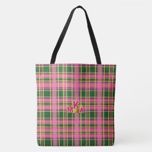 Schicke rosa und grüne karierte Tote Bag mit Monog Tasche