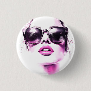 Schicke rosa Wasserfarbe Mode Frau Sonnenbrille Button