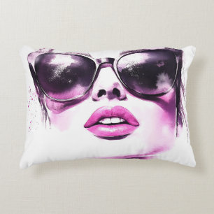 Schicke rosa Wasserfarbe Mode Frau Sonnenbrille Dekokissen