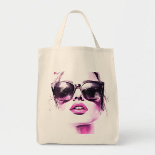 Schicke rosa Wasserfarbe Mode Frau Sonnenbrille Tragetasche