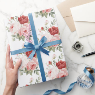 Schicke rosa weiße rote Rosen Floral Brautdusche Geschenkpapier