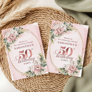 Schicke Rose Gold Dusty Pink Florale 50. Geburtsta Dankeskarte