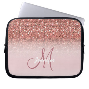 Schicke Rose Gold Glitter Funken Mädchen Monogramm Laptopschutzhülle