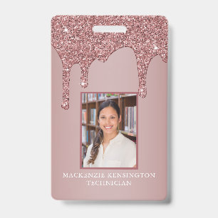 Schicke Rose Gold tropfende Glitter-Monogramm Ausweis