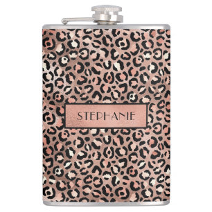 Schicke Rose Goldfolie Leoparden Druck Personalisi Flachmann