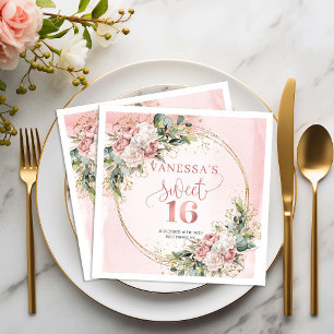 Schicke Roségold-Blumen-Sweet-Sixteen-Servietten Serviette