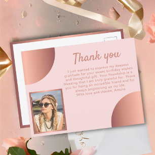 Schicke Roségold-Metall-Foto-Geburtstags-Dankeschö Postkarte