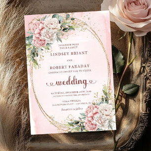 Schicke Roségold-Rosé-Blumen-Hochzeit   Einladung