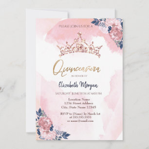 Schicke Rosen Gold Glitter Krone Blumen Quinceaner Einladung