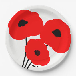 SCHICKE ROT-MOHNBLUMEN DES PAPIER-PLATE_MOD PAPPTELLER