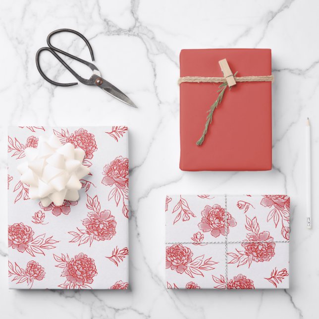 Schicke rote Blumen   Geschenkpapier Set (Vorderseite)