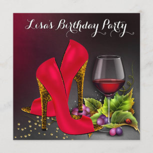 Schicke rote High Heels rote Wein Geburtstagsfeier Einladung