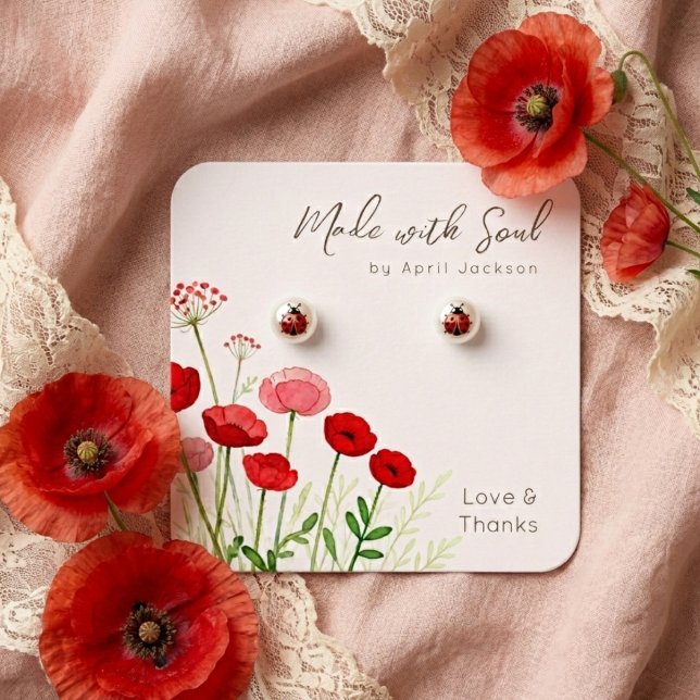 Schicke rote Mohnblumen Blumen Schmuck Display TMF (Chic Red Poppy and Wildflowers Watercolor Effect Jewelry Display with Elegant Script Typography.)