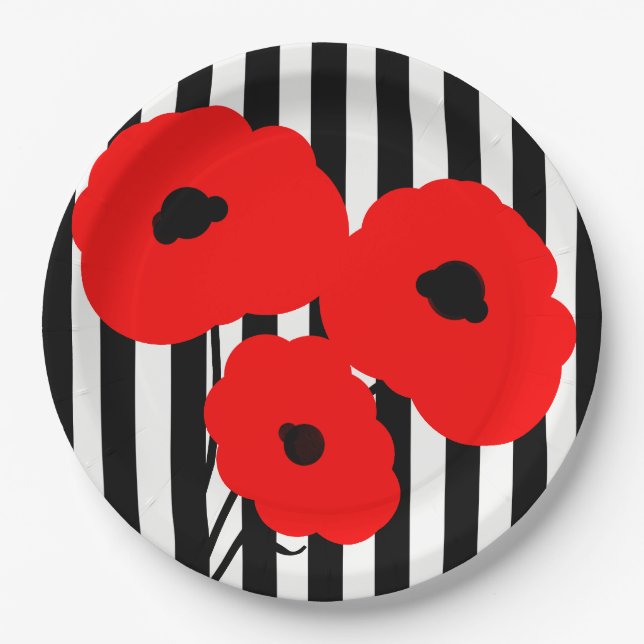 SCHICKE ROTE MOHNBLUMEN DES PAPIER-PLATE_MOD AUF PAPPTELLER (Vorderseite)