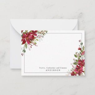 Schicke rote Poinsettien-Weihnachtsstern-Blumen-We Mitteilungskarte