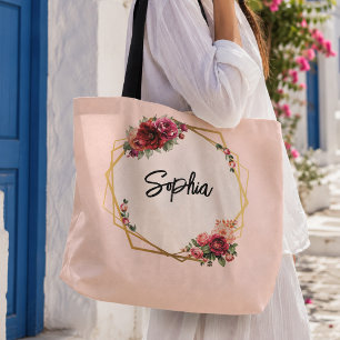 Schicke rote rosa florale und falsche goldene Hoch Tasche