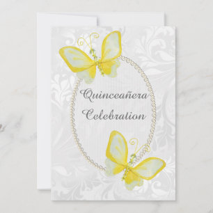 Schicke Schmetterlinge Damast Quinceañera Doppelse Einladung