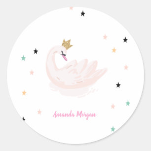Schicke Schwan, Sterne, Prinzessin Runder Aufkleber