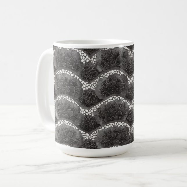 Schicke Schwarz Weiß Blumen  Kaffeetasse (Vorderseite Links)