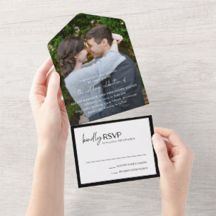 Schicke Schwarz-Weiß-Foto-Moderne Hochzeit All In One Einladung