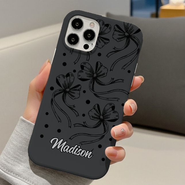 schicke schwarze hellgraue Coquette-Schleifen Mono iPhone 16 Hülle (Von Creator hochgeladen)
