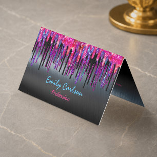 Schicke schwarze Hot-Pink-Blau-Tropfen Visitenkarten
