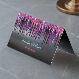 Schicke schwarze Hot-Pink blaue Tropfen Visitenkarte