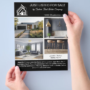 Schicke schwarze Immobilien-Objektpräsentation 2-s Flyer