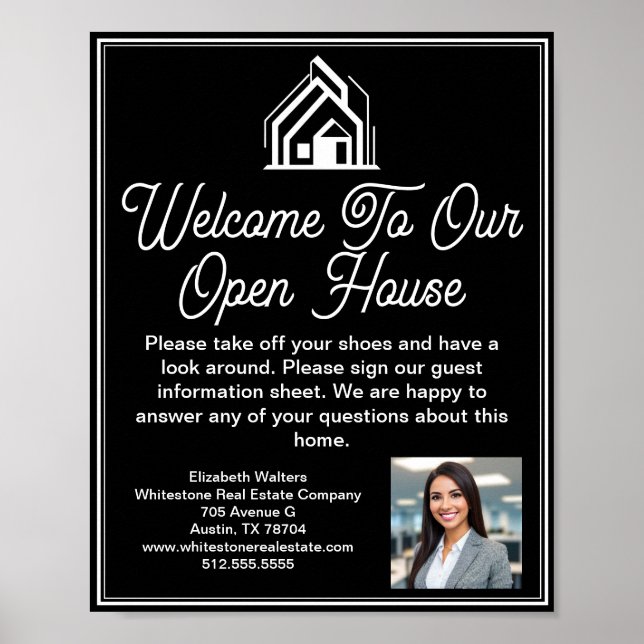 Schicke schwarze Immobilienfirma Open-House-Willko Poster (Vorne)