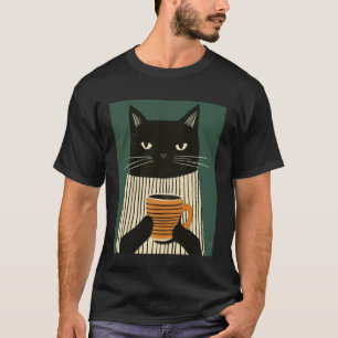 Schicke schwarze Katze und Kaffee trinken für Katz T-Shirt