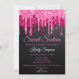 Schicke schwarze pink glänzende Sweet Sixteen Part Einladung