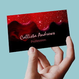 Schicke schwarze rote tropfende Glittermarmor Magnetische Visitenkarte