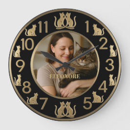 Schicke schwarze und goldene Katzenliebhaber-Wandu Große Wanduhr