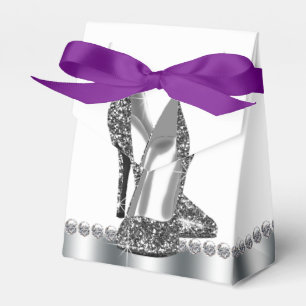Schicke silberne Glitter High Heel Schuhe Geschenkschachtel