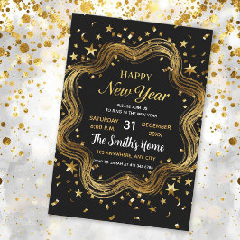 schicke Silvesterparty in Schwarz und Gold Einladung